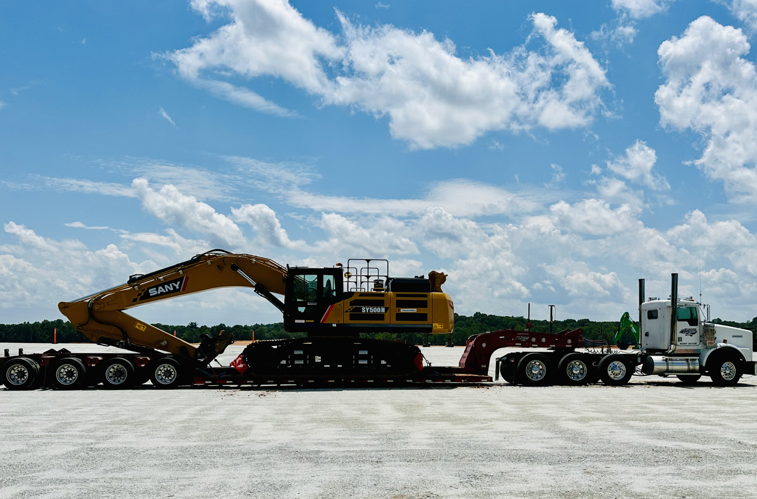 Heavy equipment transportation project by Equipment Services of NC